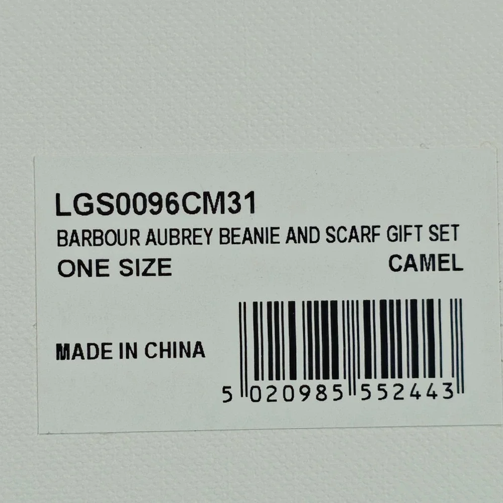 Barbour Women Scarf & Beanie Gift Set OS Camel Plaid Ribbed Knit Warm Luxury NWT